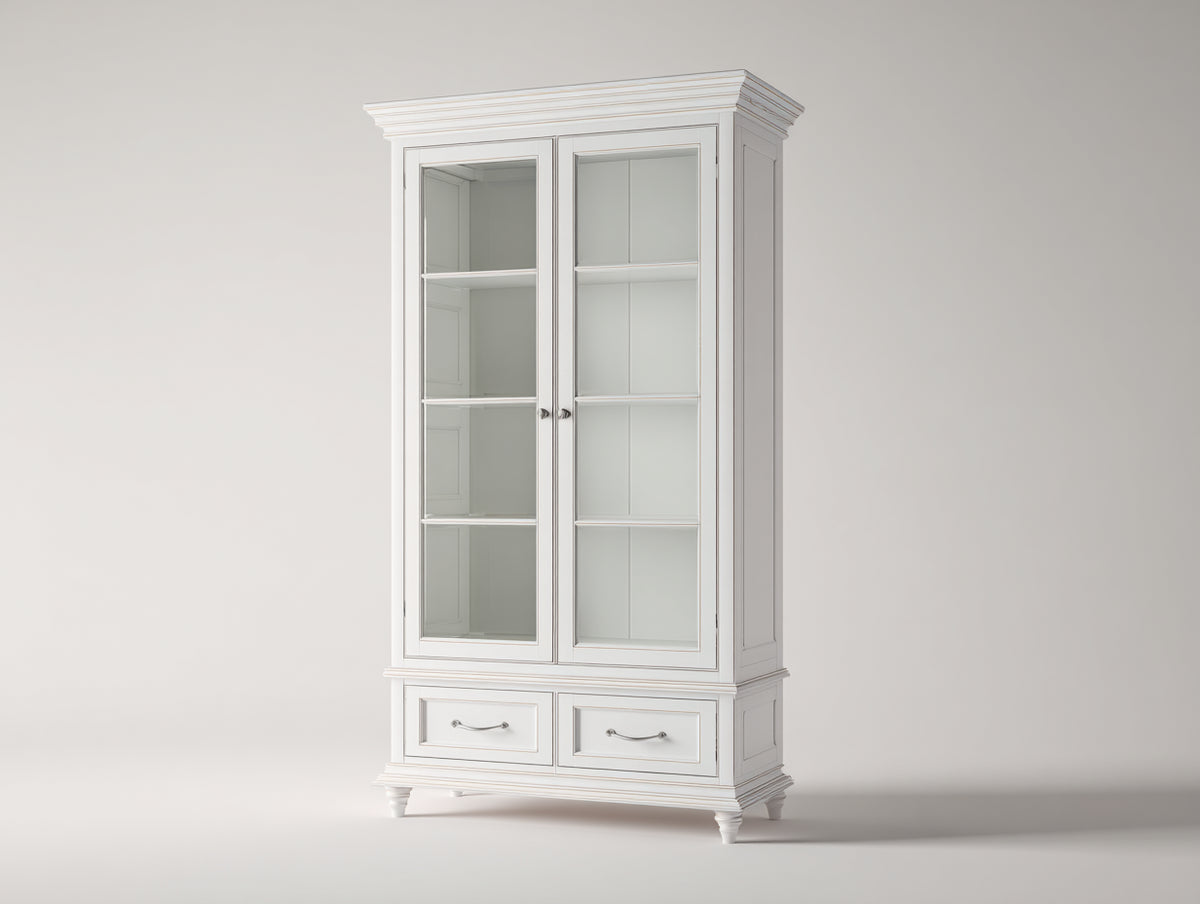 Vitrine - Bois - Verre - 90 x 42 x 190 cm - Blanc ivoire - Style classique élégant