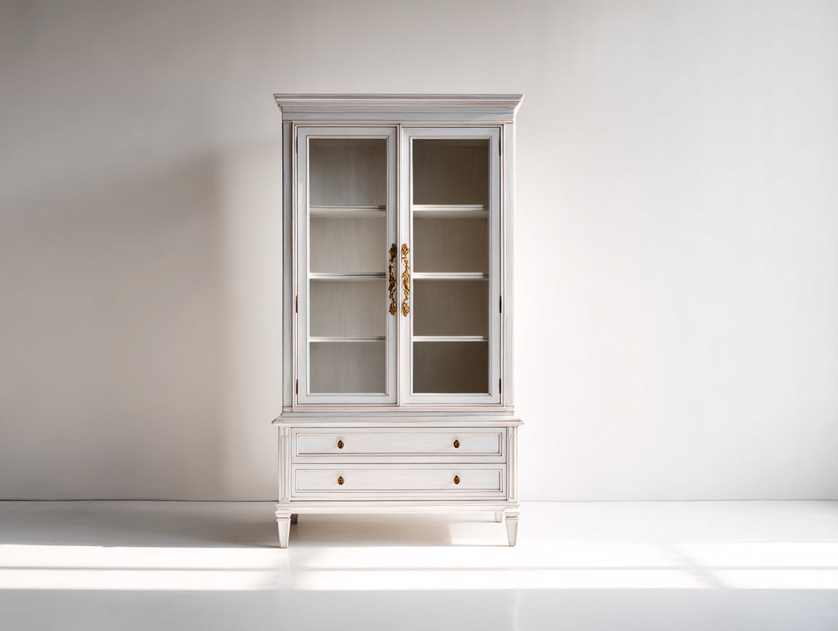 Vitrine - Bois - Verre - 84 x 39 x 186 cm - Gris perle - Style classique élégant