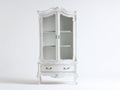 Vitrine - Bois - Verre - 86 x 40 x 182 cm - Blanc vieilli - Style romantique patiné