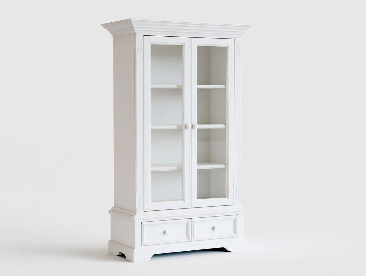 Vitrine - Bois - Verre - 90 x 40 x 185 cm - Blanc - Style classique épuré