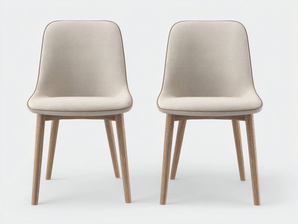 Chaise de salle à manger - Tissu texturé-Bois - 50 x 56 x 85 cm - Beige clair-Bois naturel - Style scandinave moderne