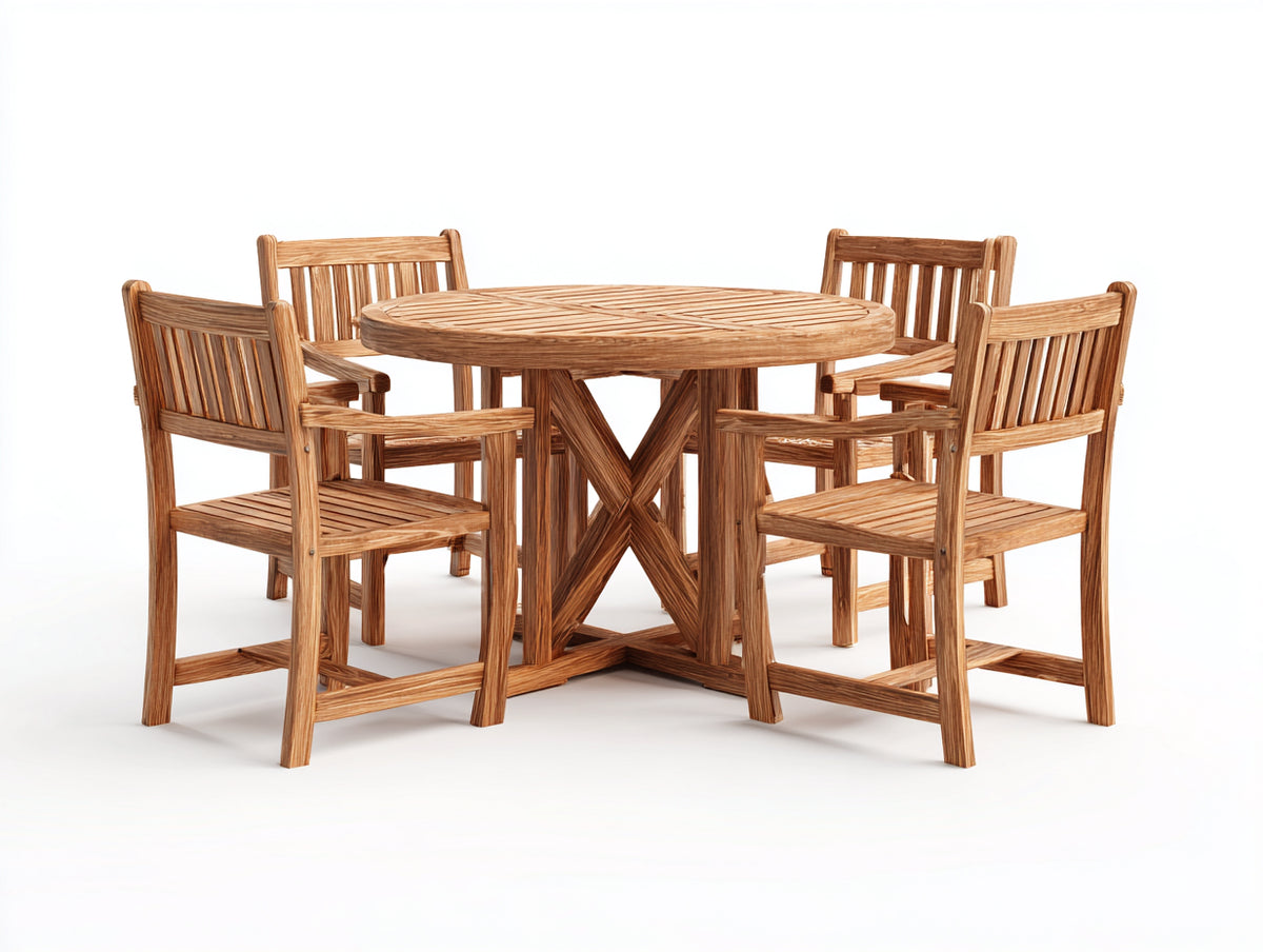 Salon de jardin repas - bois - 125 x 125 x 75 cm - naturel miel - style rustique