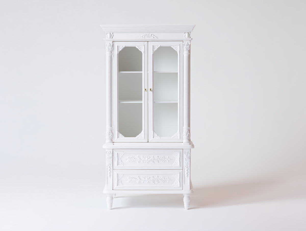 Vitrine - Bois - Verre - 82 x 38 x 184 cm - Blanc - Style classique sculpté