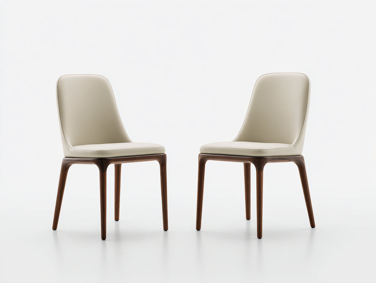 Chaise de salle à manger - Revêtement rembourré-Bois - 50 x 57 x 86 cm - Beige clair-Bois brun foncé - Style contemporain