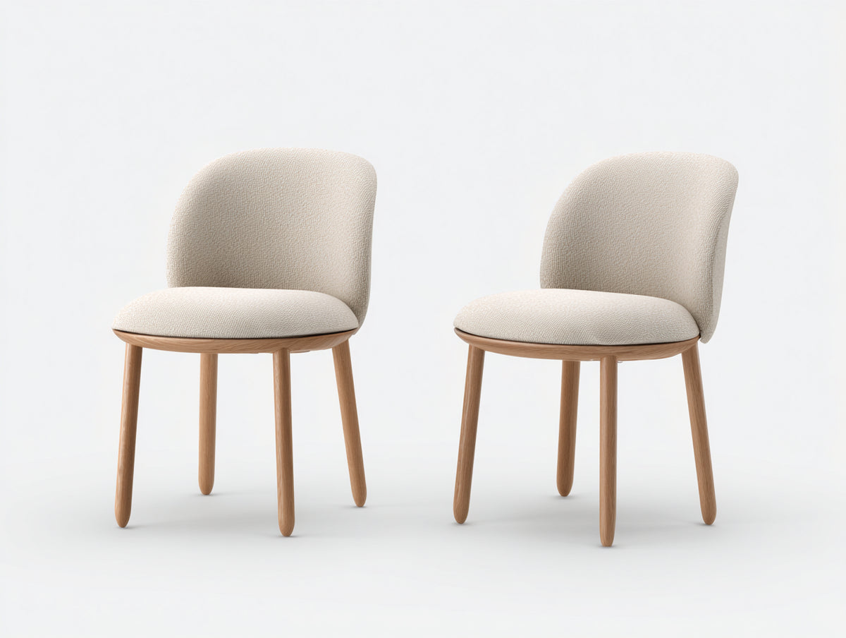 Chaise de salle à manger - Tissu-Bois - 51 x 56 x 82 cm - Beige clair-Bois naturel - Style scandinave contemporain