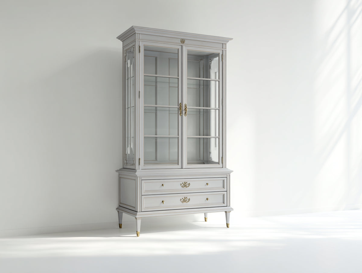 Vitrine - Bois - Verre - 92 x 41 x 189 cm - Gris clair - Style classique raffiné