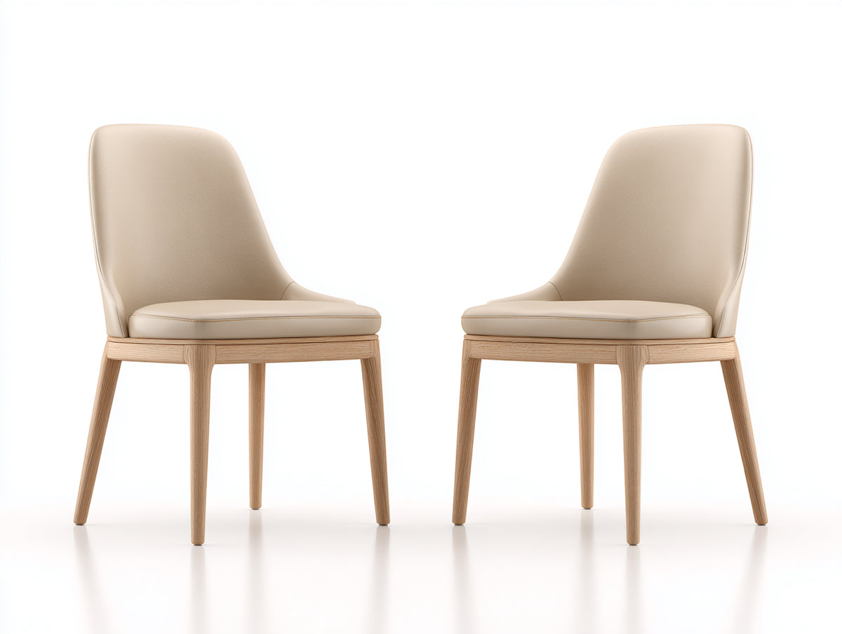 Chaise de salle à manger - Revêtement rembourré-Bois - 52 x 58 x 84 cm - Beige clair-Bois naturel - Style contemporain