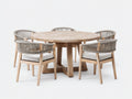 Salon de jardin repas - bois-corde tressée-tissu - 135 x 135 x 76 cm - naturel-grège - style contemporain
