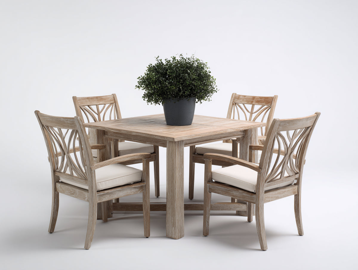 Salon de jardin repas - bois-tissu - 110 x 110 x 76 cm - naturel vieilli-écru - style classique