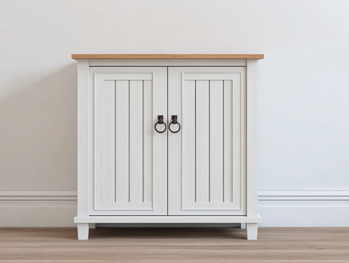 Buffet - Bois - 95 x 40 x 100 cm - Blanc-Bois naturel - Style campagne