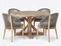 Salon de jardin repas - bois-corde tressée-tissu - 130 x 130 x 76 cm - naturel-gris - style rustique contemporain