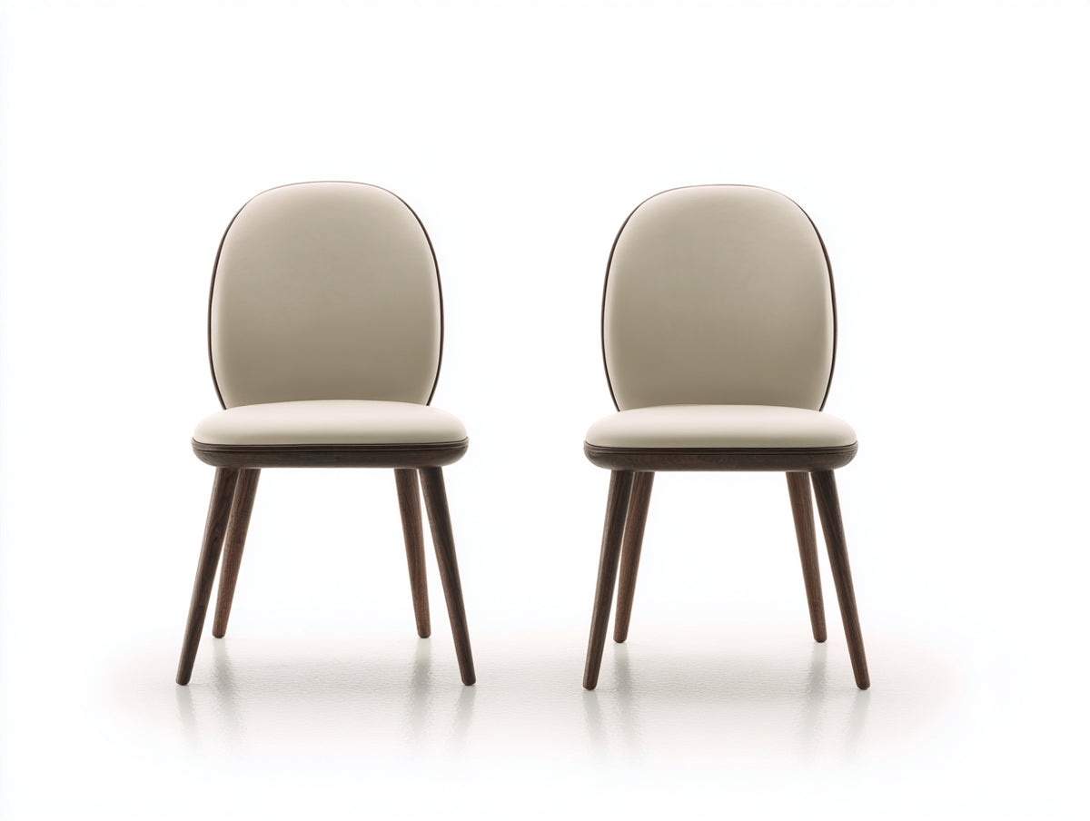 Chaise de salle à manger - Revêtement rembourré-Bois - 49 x 55 x 86 cm - Beige clair-Bois foncé - Style rétro contemporain