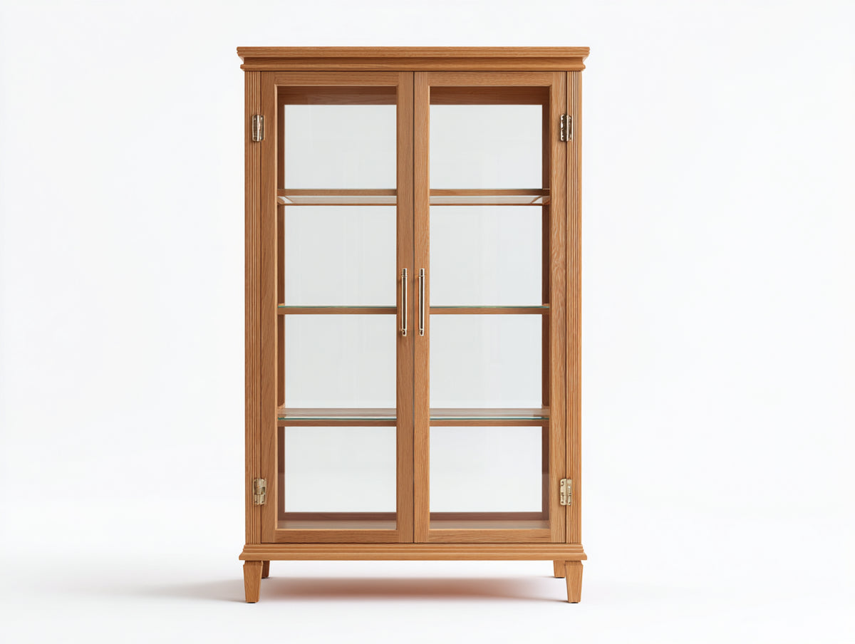 Vitrine - Bois - Verre - 96 x 42 x 180 cm - Chêne clair - Style classique épuré
