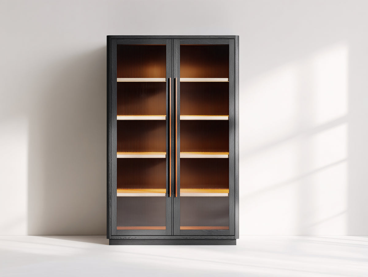 Vitrine - Bois - Verre - 94 x 40 x 182 cm - Gris anthracite - Style contemporain lumineux