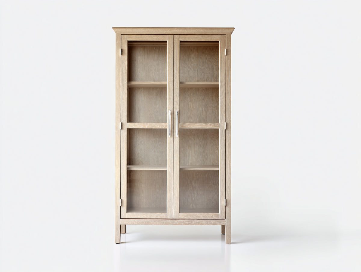 Vitrine - Bois - Verre - 88 x 38 x 176 cm - Chêne naturel clair - Style contemporain épuré