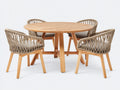 Salon de jardin repas - bois-corde tressée-tissu - 125 x 125 x 75 cm - naturel-taupe-gris clair - style naturel contemporain