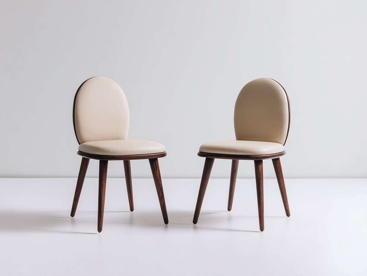 Chaise de salle à manger - Revêtement rembourré-Bois - 49 x 55 x 84 cm - Beige clair-Bois brun foncé - Style rétro moderne