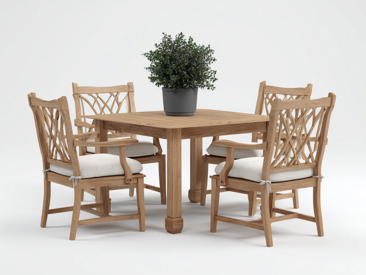 Salon de jardin repas - bois-tissu - 120 x 120 x 76 cm - naturel-beige - style classique naturel