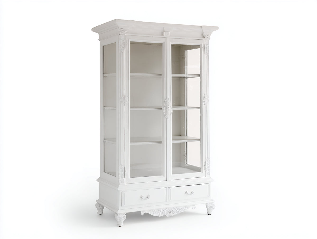 Vitrine - Bois - Verre - 94 x 42 x 188 cm - Blanc antique - Style classique romantique