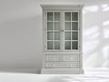 Vitrine - Bois - Verre - 98 x 44 x 188 cm - Gris perle - Style classique à croisillons
