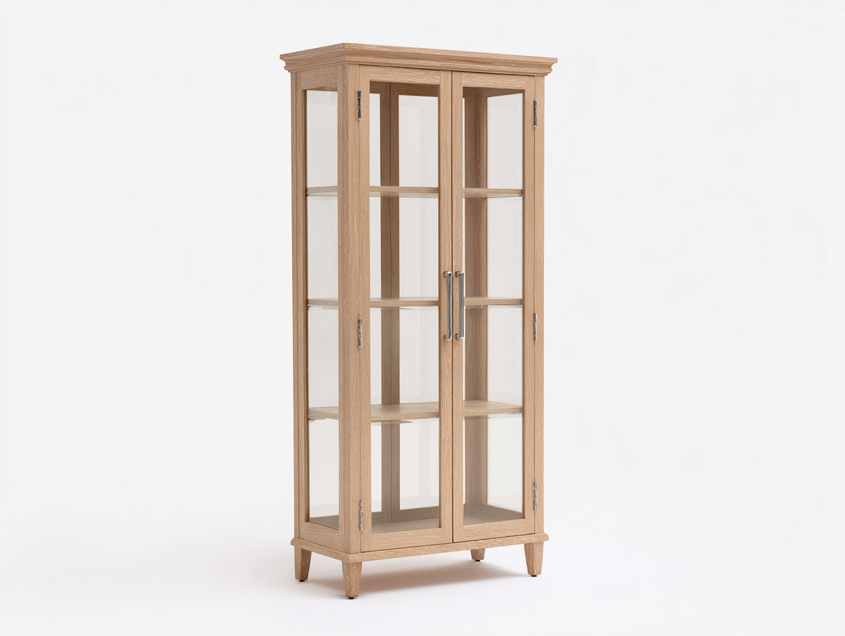 Vitrine - Bois - Verre - 86 x 40 x 178 cm - Chêne clair - Style contemporain vitré