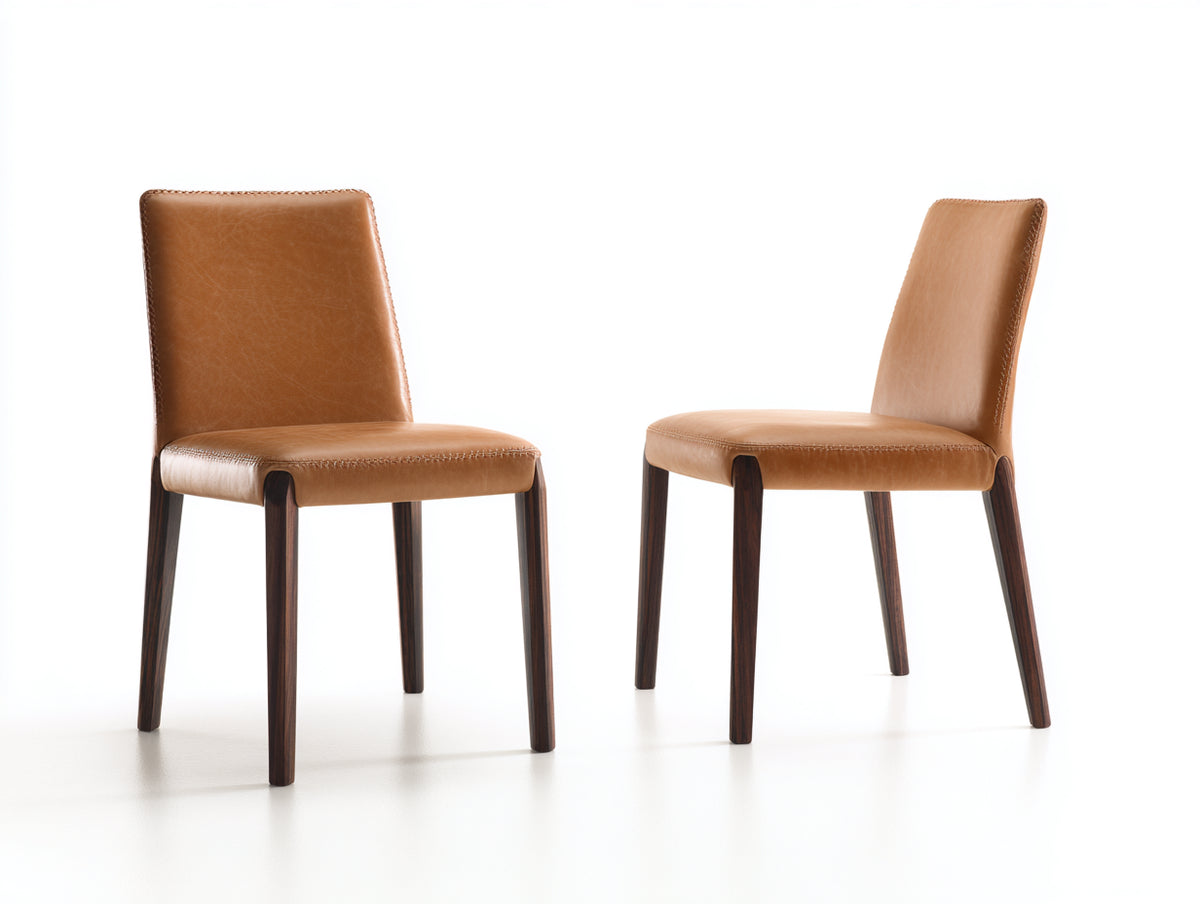 Chaise de salle à manger - Revêtement rembourré-Bois - 50 x 57 x 87 cm - Cognac-Bois brun foncé - Style contemporain
