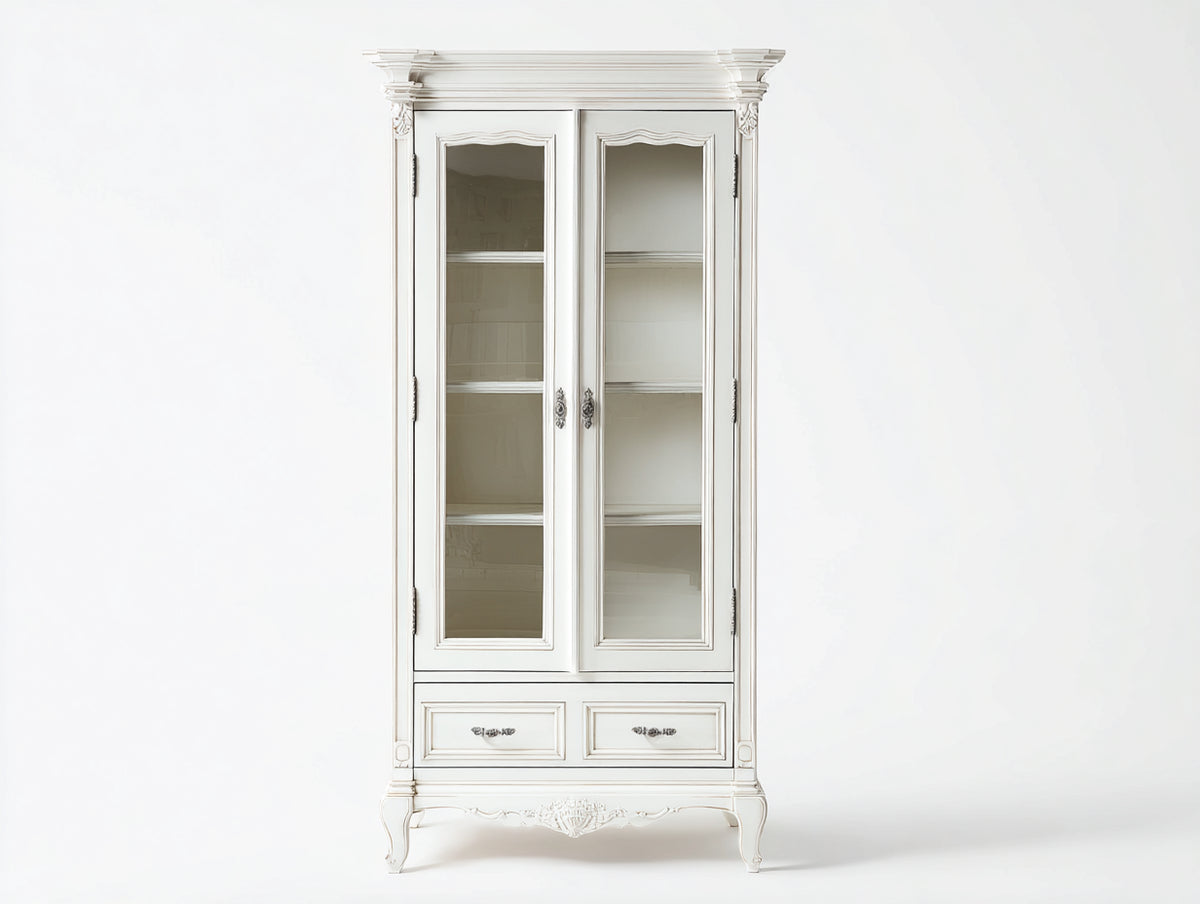 Vitrine - Bois - Verre - 88 x 39 x 192 cm - Blanc crème - Style classique élégant