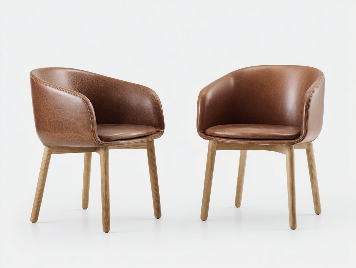 Chaise de salle à manger - Revêtement rembourré - Bois - 58 x 57 x 79 cm - Marron cognac-Bois naturel - Style moderne